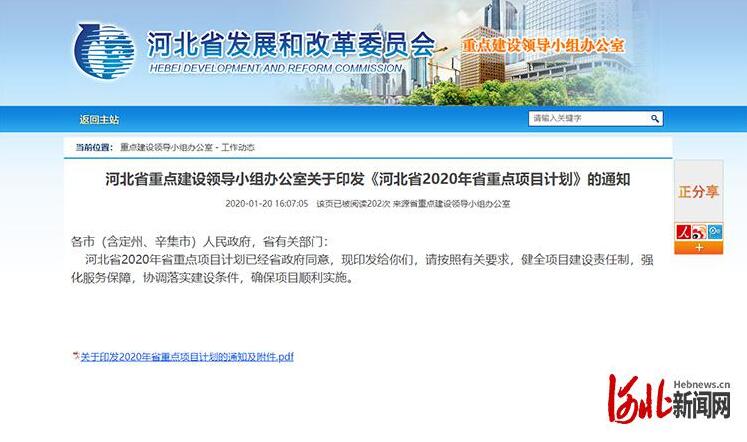 涉536个项目总投资近2万亿元！2020年河北省重点项目计划发布