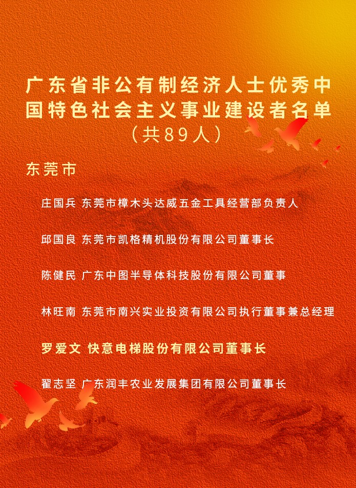 祝贺！快意电梯董事长罗爱文获广东省委省政府授予荣誉称号